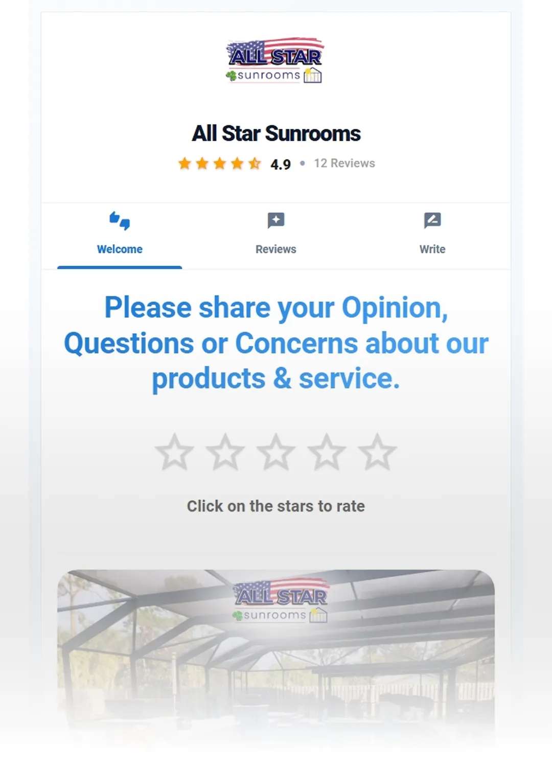 Custom customer review welcome page